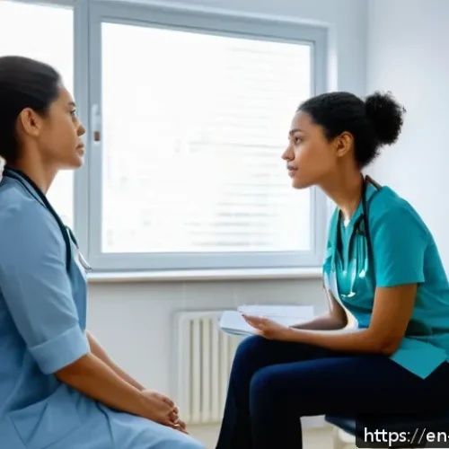 자궁내막증 초기 증상과 치료 병원 - A compassionate female doctor attentively listening to a young woman describing her pelvic pain symp...
